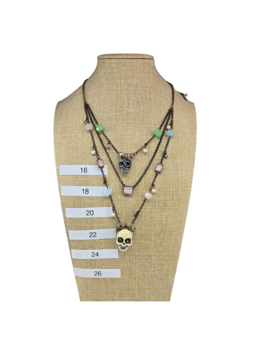 Betsey Johnson Necklace Goth Pet Shop Bronze Pastel Pink Skull Layered Charm
